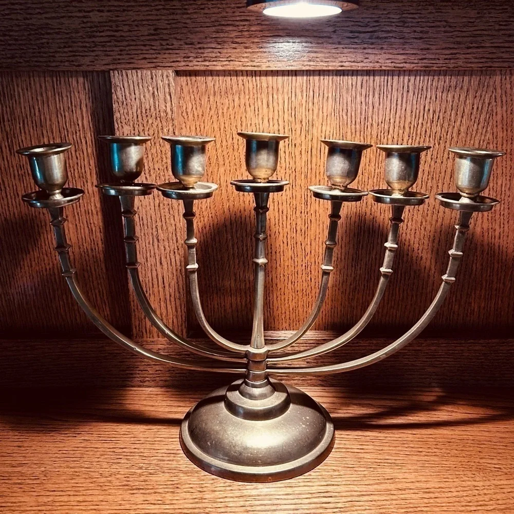Vintage Solid Brass Mid Century Candelabra  | Menorah 7 Arm Candle Holder